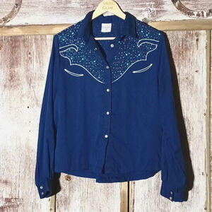 Vintage western inspired cowgirl rockabilly textured collared pearl snap…